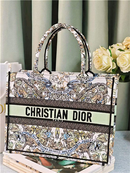 MEDIUM Dior BOOK TOTE Butterfly Around The World Embroidery High