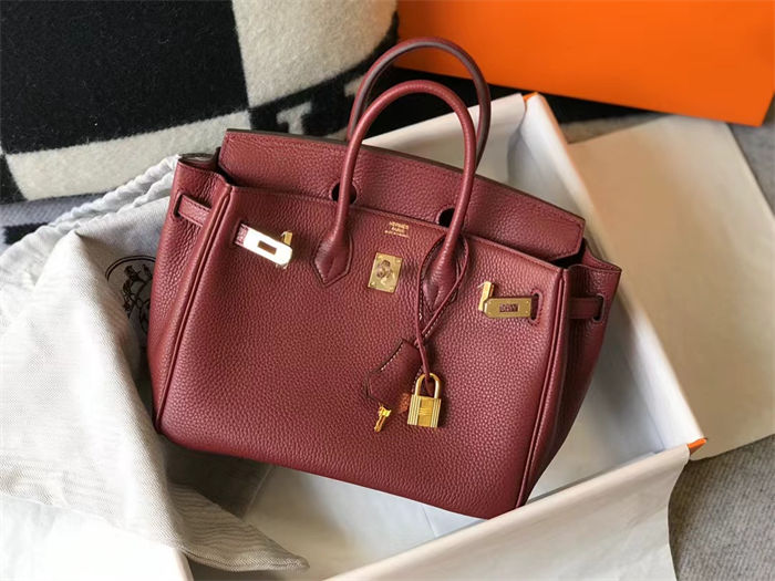 Hermes Birkin 25/30/35cm Bag Calfskin Silver/Gold Metal In Bordeaux High