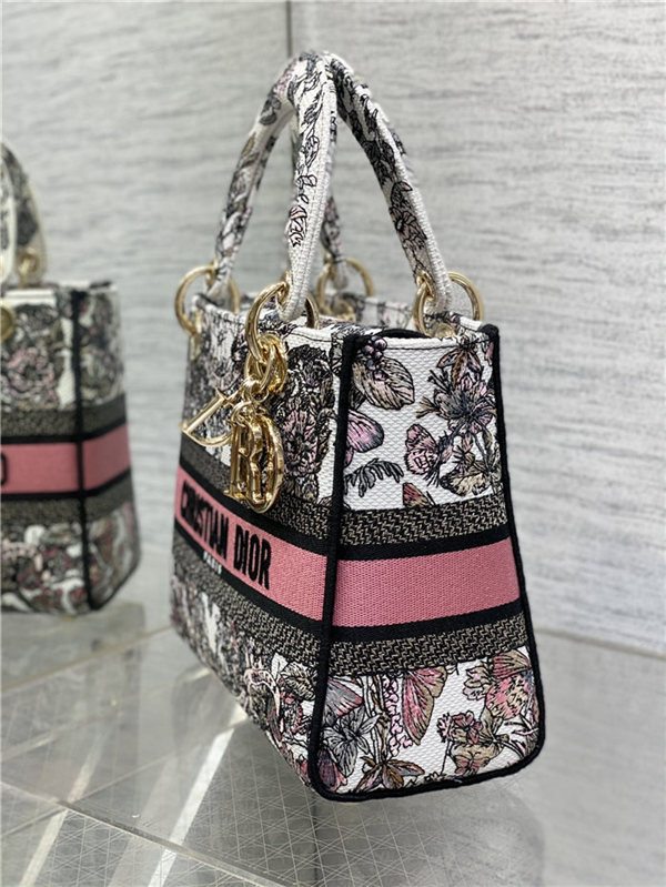 MEDIUM LADY D-LITE BAG Butterfly Around The World Embroidery Pink High