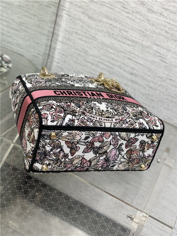 MEDIUM LADY D-LITE BAG Butterfly Around The World Embroidery Pink High