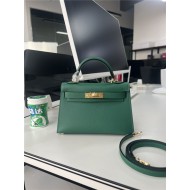 Hermes Kelly Mini II Bag Epsom Leather WAX Silver/Gold Metal Malachite High