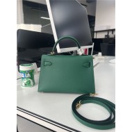 Hermes Kelly Mini II Bag Epsom Leather WAX Silver/Gold Metal Malachite High