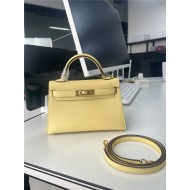 Hermes Kelly Mini II Bag Epsom Leather WAX Silver/Gold Metal Jaune Poussin High