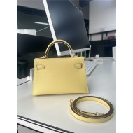 Hermes Kelly Mini II Bag Epsom Leather WAX Silver/Gold Metal Jaune Poussin High