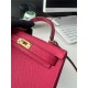 Hermes Kelly Mini II Bag Epsom Leather WAX Silver/Gold Metal Rouge High