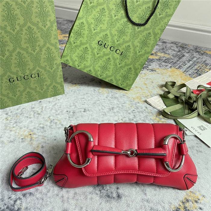 Gucci HORSEBIT CHAIN SMALL SHOULDER BAG Leather 764339 Red High