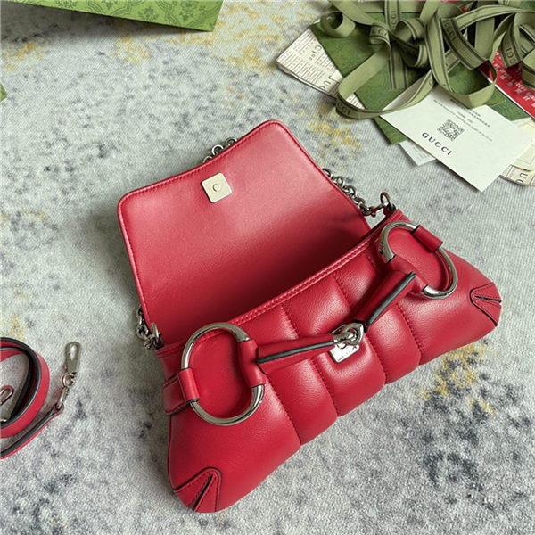 Gucci HORSEBIT CHAIN SMALL SHOULDER BAG Leather 764339 Red High