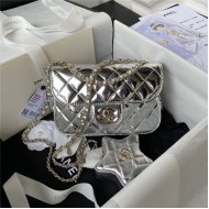 Chanel MINI FLAP BAG & STAR COIN PURSE AS4646 Mirror Calfskin, Metallic Calfskin & Gold-Tone Metal Silver A