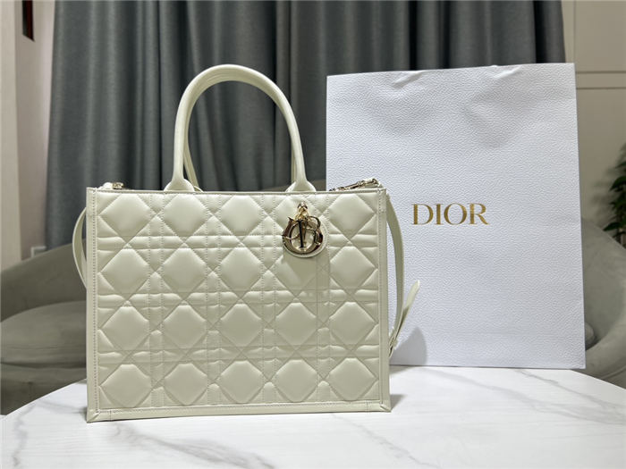 MEDIUM Dior BOOK TOTE Macrocannage Calfskin White High