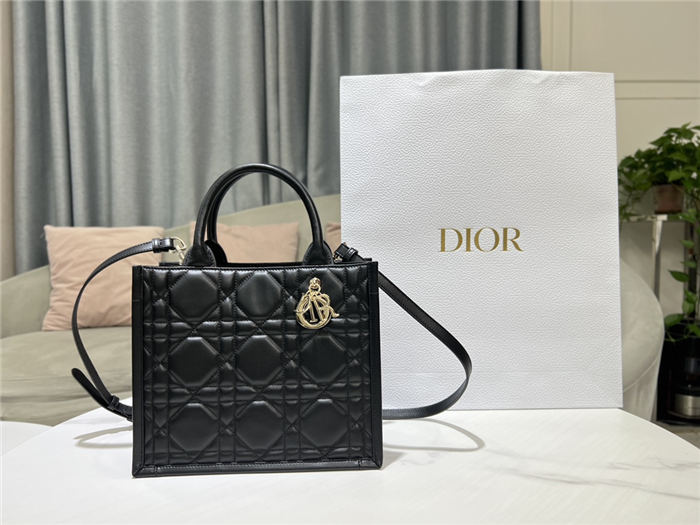 SMALL Dior BOOK TOTE Macrocannage Calfskin Black High