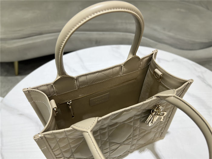 SMALL Dior BOOK TOTE Macrocannage Calfskin Beige High