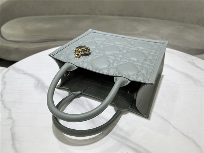 SMALL Dior BOOK TOTE Macrocannage Calfskin Grey High