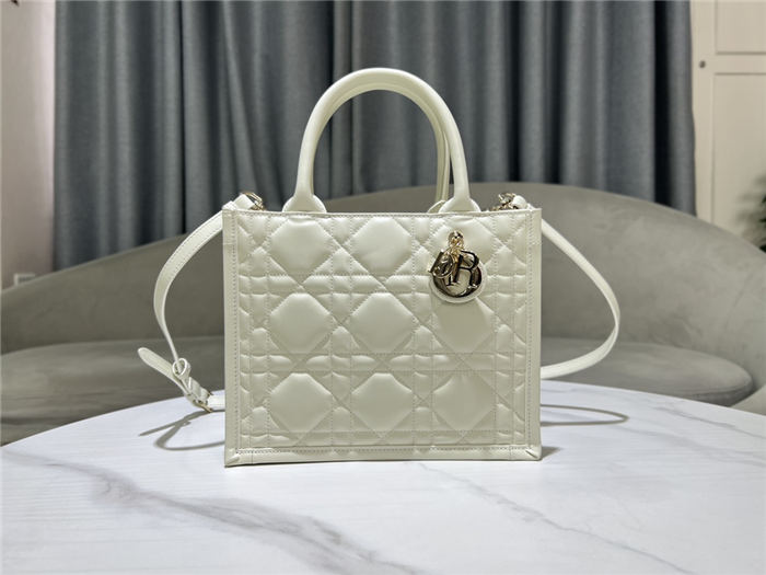 SMALL Dior BOOK TOTE Macrocannage Calfskin White High