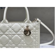 SMALL Dior BOOK TOTE Macrocannage Calfskin White High