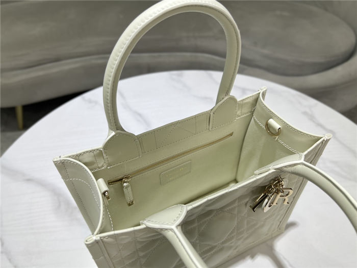 SMALL Dior BOOK TOTE Macrocannage Calfskin White High