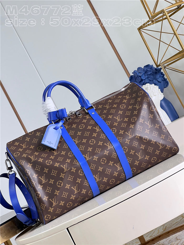 Louis Vuitton Keepall Bandoulière 50 Monogram Macassar M46772 Blue High