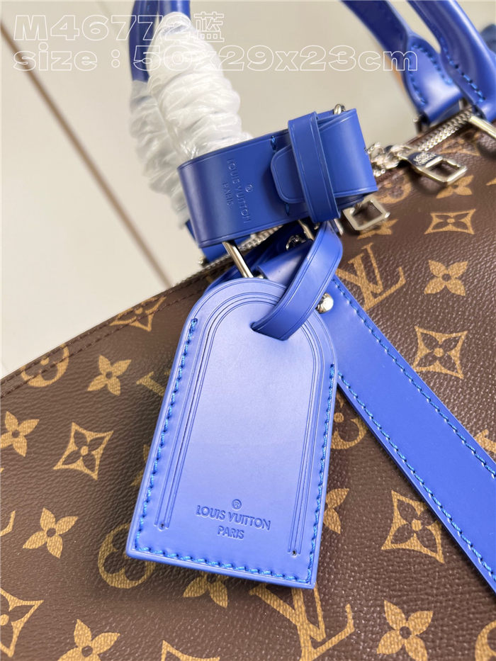 Louis Vuitton Keepall Bandoulière 50 Monogram Macassar M46772 Blue High