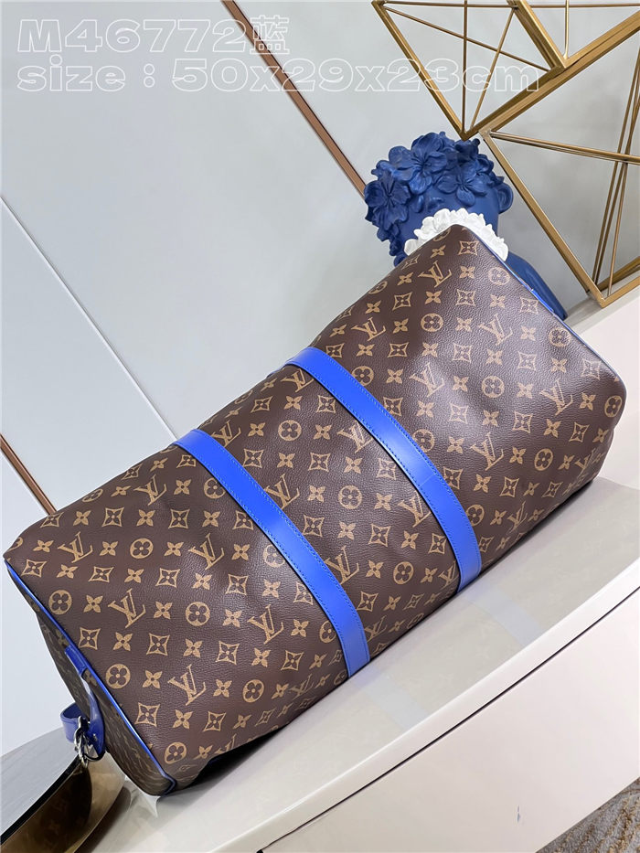 Louis Vuitton Keepall Bandoulière 50 Monogram Macassar M46772 Blue High