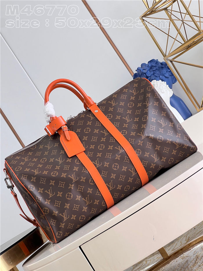 Louis Vuitton Keepall Bandoulière 50 Monogram Macassar M46770 Orange High