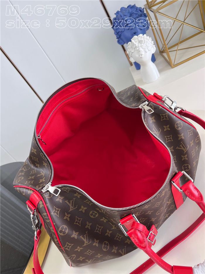 Louis Vuitton Keepall Bandoulière 50 Monogram Macassar M46769 Red High