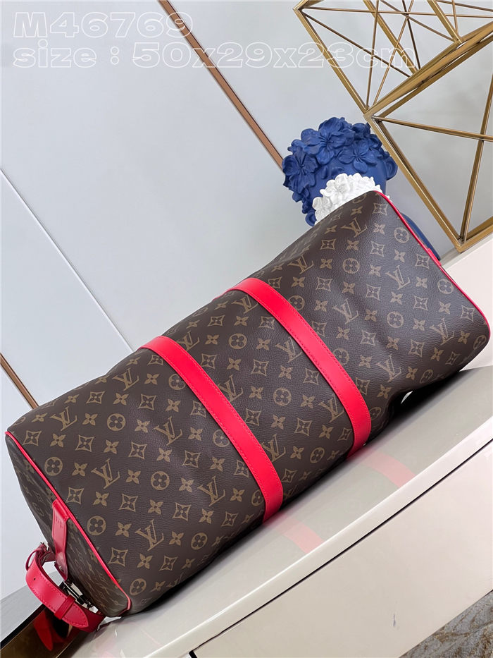 Louis Vuitton Keepall Bandoulière 50 Monogram Macassar M46769 Red High