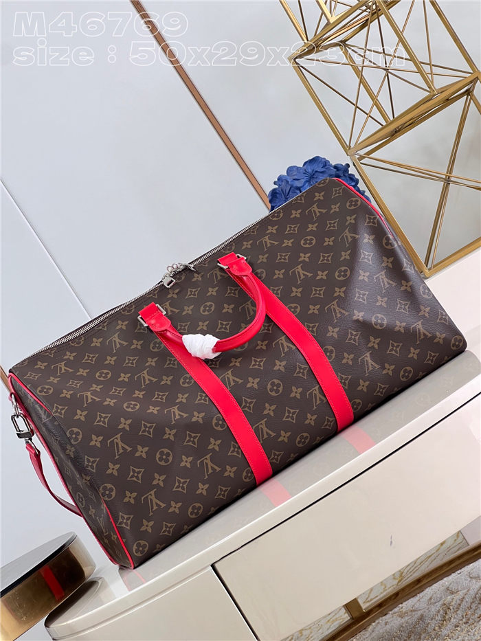 Louis Vuitton Keepall Bandoulière 50 Monogram Macassar M46769 Red High