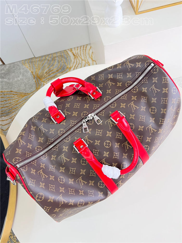 Louis Vuitton Keepall Bandoulière 50 Monogram Macassar M46769 Red High