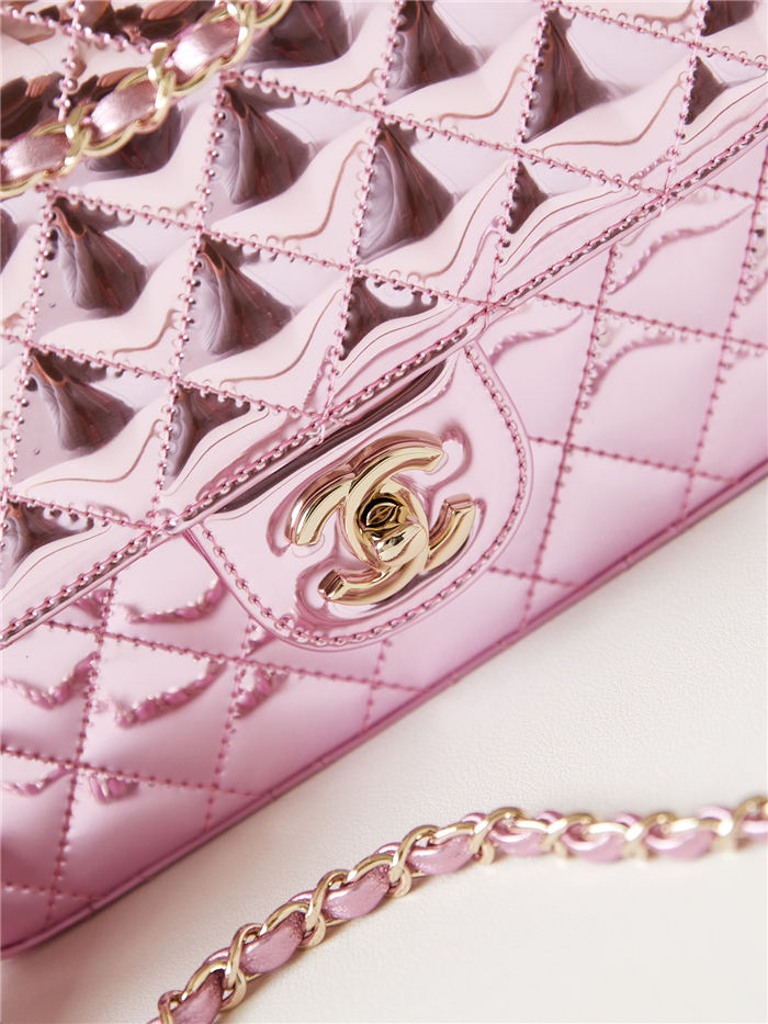 Chanel FLAP BAG & STAR COIN PURSE AS4648 Mirror Calfskin, Metallic Calfskin & Gold-Tone Metal Pink A