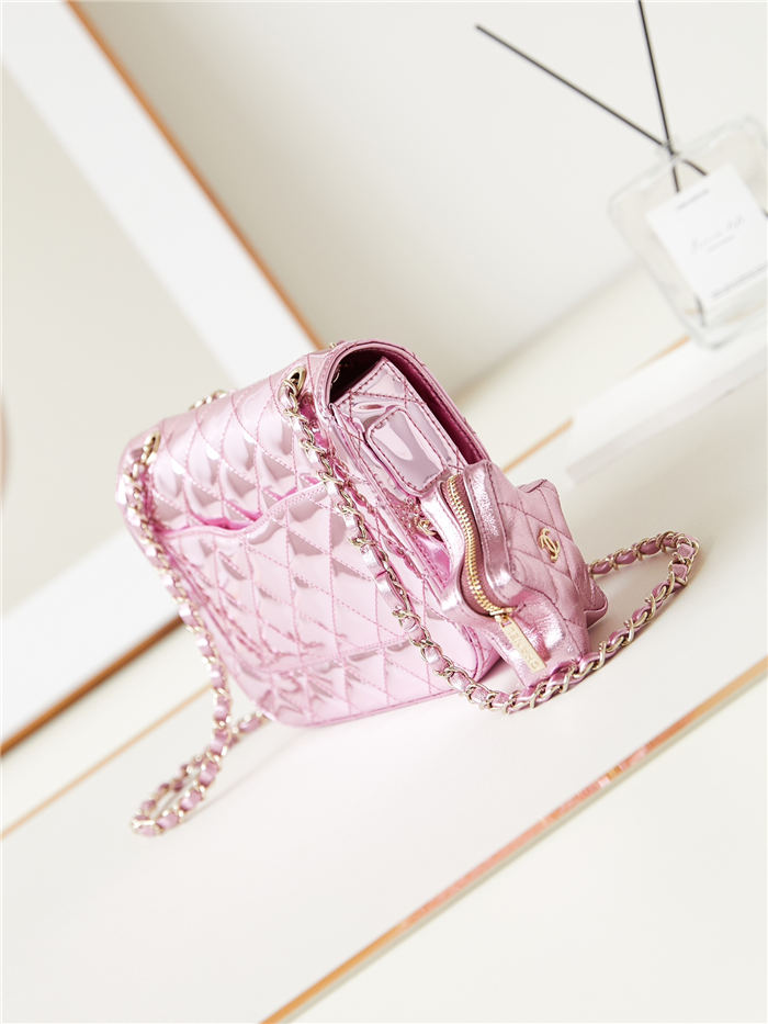 Chanel MINI FLAP BAG & STAR COIN PURSE AS4647 Mirror Calfskin, Metallic Calfskin & Gold-Tone Metal Pink A