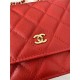 Classic Wallet on Chain A33814 Smaller-Grained Calfskin Gold/Silver Metal Red B