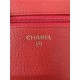 Classic Wallet on Chain A33814 Smaller-Grained Calfskin Gold/Silver Metal Red B