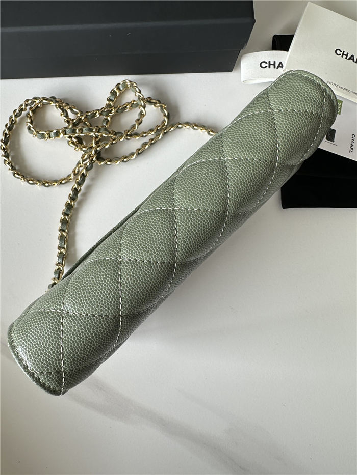 Classic Wallet on Chain A33814 Smaller-Grained Calfskin Gold/Silver Metal Green B