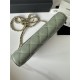 Classic Wallet on Chain A33814 Smaller-Grained Calfskin Gold/Silver Metal Green B