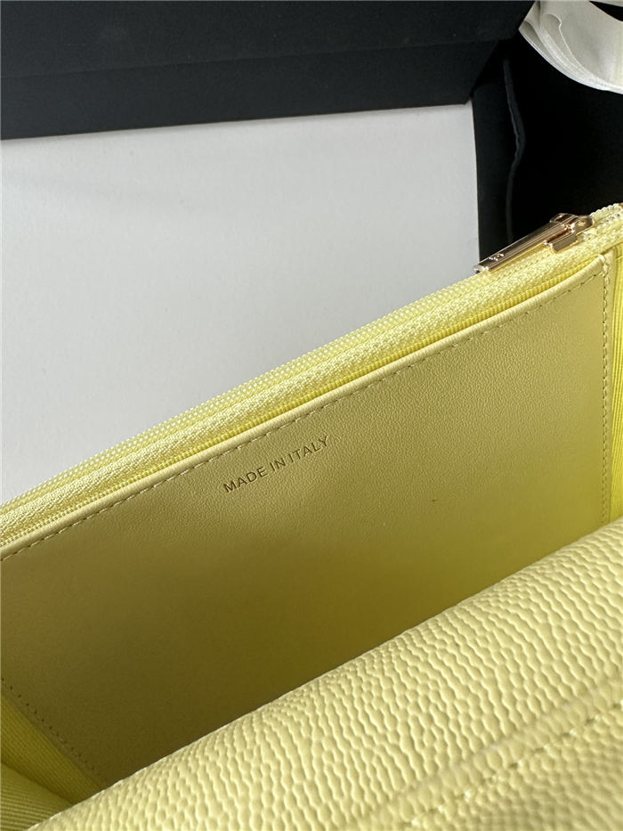 Classic Wallet on Chain A33814 Smaller-Grained Calfskin Gold/Silver Metal Yellow B