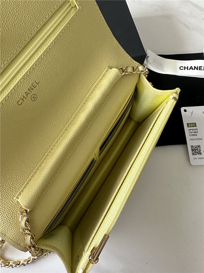 Classic Wallet on Chain A33814 Smaller-Grained Calfskin Gold/Silver Metal Yellow B