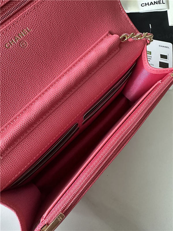 Classic Wallet on Chain A33814 Smaller-Grained Calfskin Gold/Silver Metal Fuchsia B