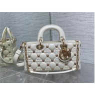 LADY D-JOY BAG MEDIUM Cannage Lambskin with Gold-Finish Butterfly Studs White High