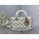 LADY D-JOY BAG MEDIUM Cannage Lambskin with Gold-Finish Butterfly Studs White High