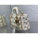 LADY D-JOY BAG MEDIUM Cannage Lambskin with Gold-Finish Butterfly Studs White High