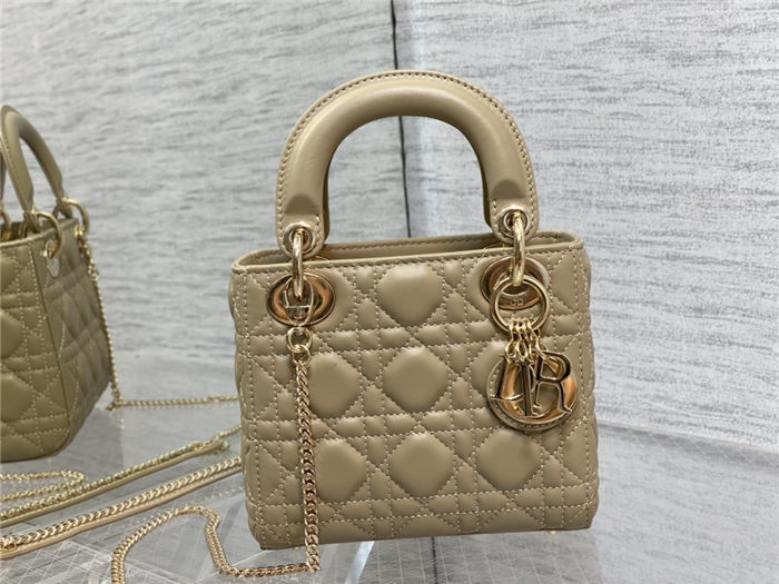 MINI LADY Dior BAG Cannage Lambskin Gold Metal Natural High