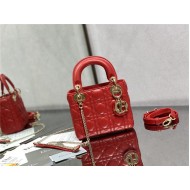 MINI LADY Dior BAG Cannage Lambskin Gold Metal Red High