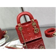 MINI LADY Dior BAG Cannage Lambskin Gold Metal Red High