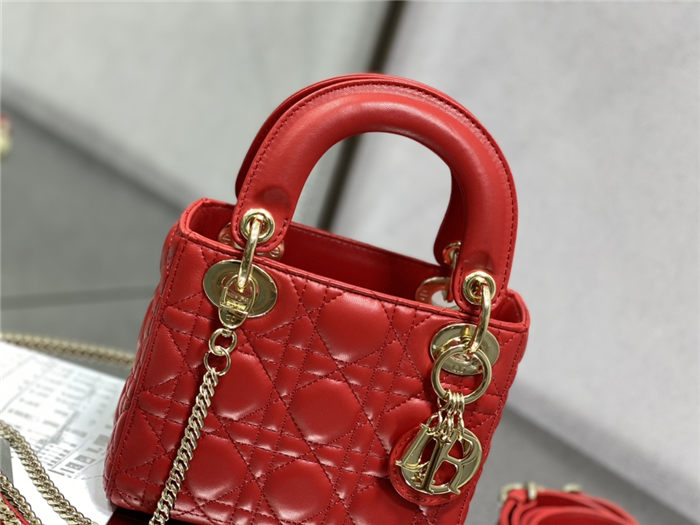 MINI LADY Dior BAG Cannage Lambskin Gold Metal Red High