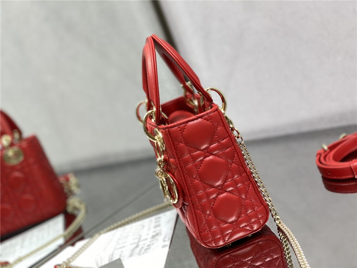 MINI LADY Dior BAG Cannage Lambskin Gold Metal Red High