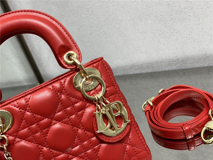 MINI LADY Dior BAG Cannage Lambskin Gold Metal Red High