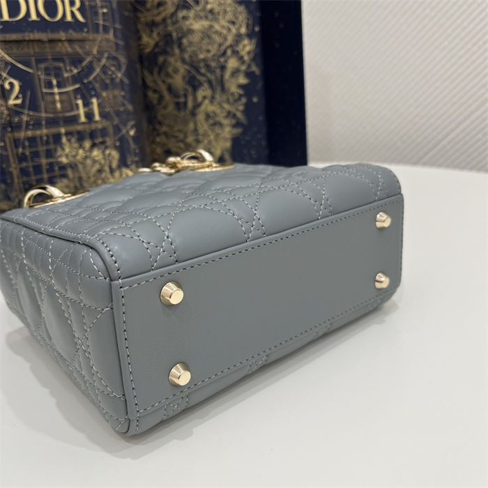 MINI LADY Dior BAG Cannage Lambskin Gold Metal Grey-Stone High