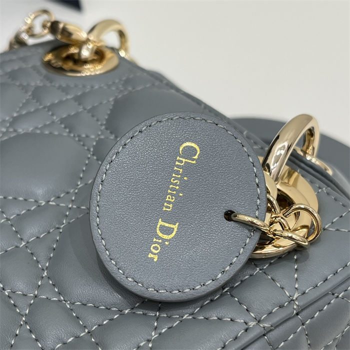 MINI LADY Dior BAG Cannage Lambskin Gold Metal Grey-Stone High