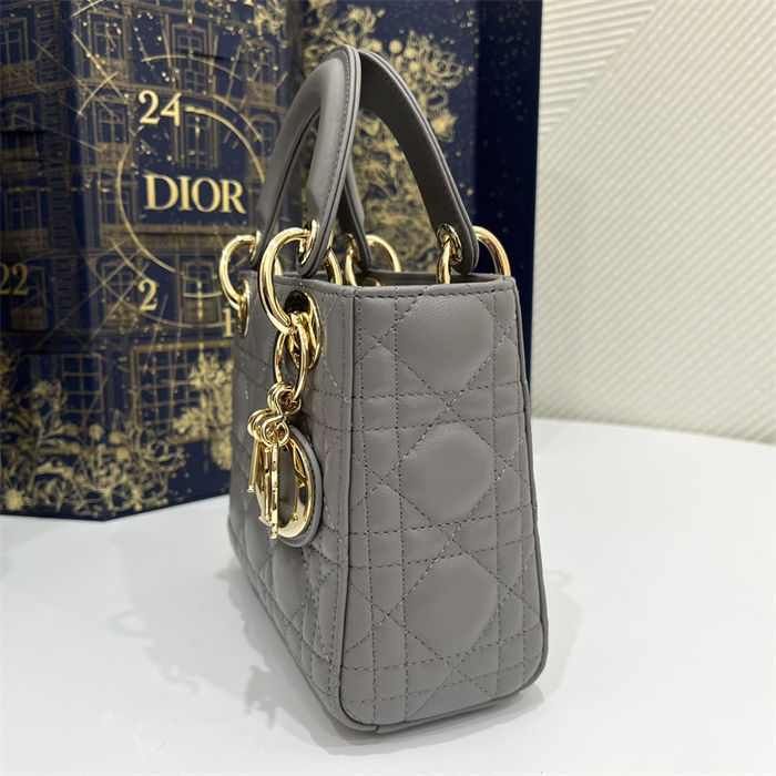 MINI LADY Dior BAG Cannage Lambskin Gold Metal Grey High