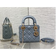 MINI LADY Dior BAG Cannage Lambskin Gold Metal Blue High