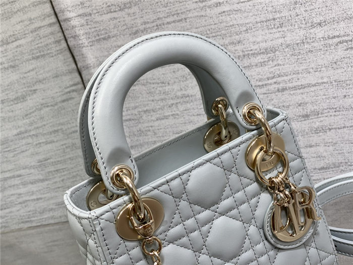 MINI LADY Dior BAG Cannage Lambskin Gold Metal Blue-Placid High